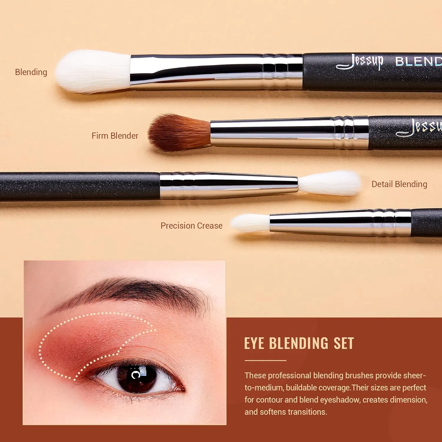 Jessup Eye Makeup Brushes Set Professional Blending Brush for Makeup Eyeshadow 13pcs Premium Synthetic Blender Brush Makeup Black T338