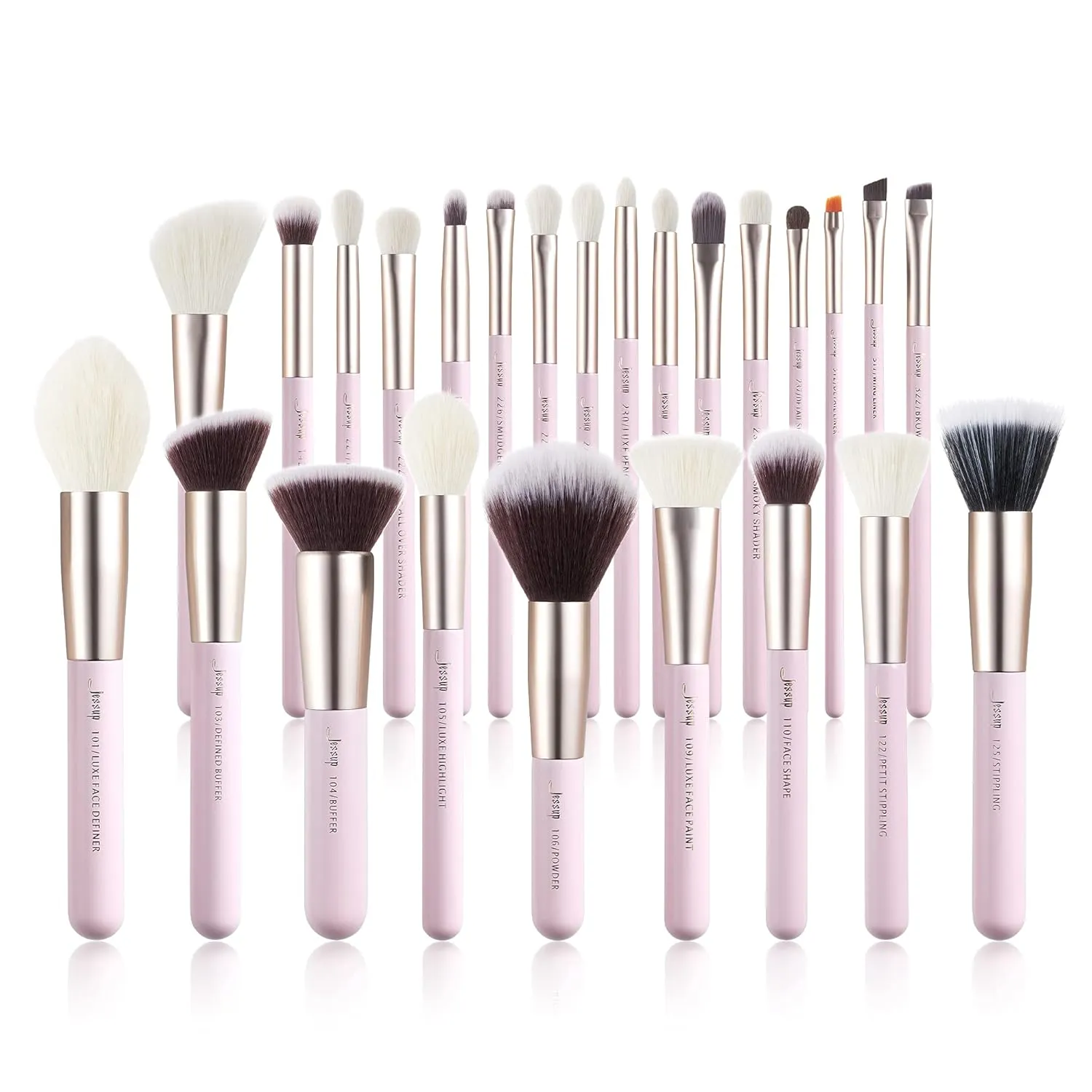 Jessup Makeup Brushes Set Professional, 25PCS Pink Premium Natural Powder Foundation Eyeshadow Blending Concealer Blusher Highlight Labeled Brushes, T290