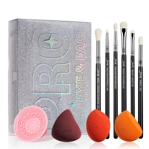 Jessup Makeup Sponge Set 3pcs, Eyeshadow Brush Set 6pcs, Makeup Brush Cleaner Mat and Makeup Box with Mirror – Premium Beauty Tools for Flawless Application, T504