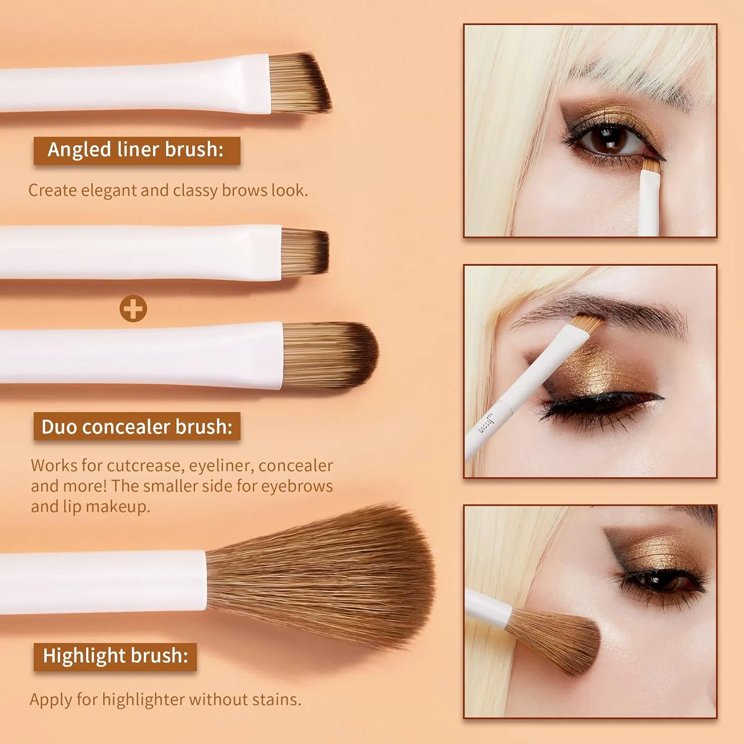 Jessup Precision Makeup Brushes 10Pcs Eye Makeup Brush Set Premium Synthetic Eyeshadow Concealer Eyeliner Eyebrow Blending Highlight Brush, Light Grey T330