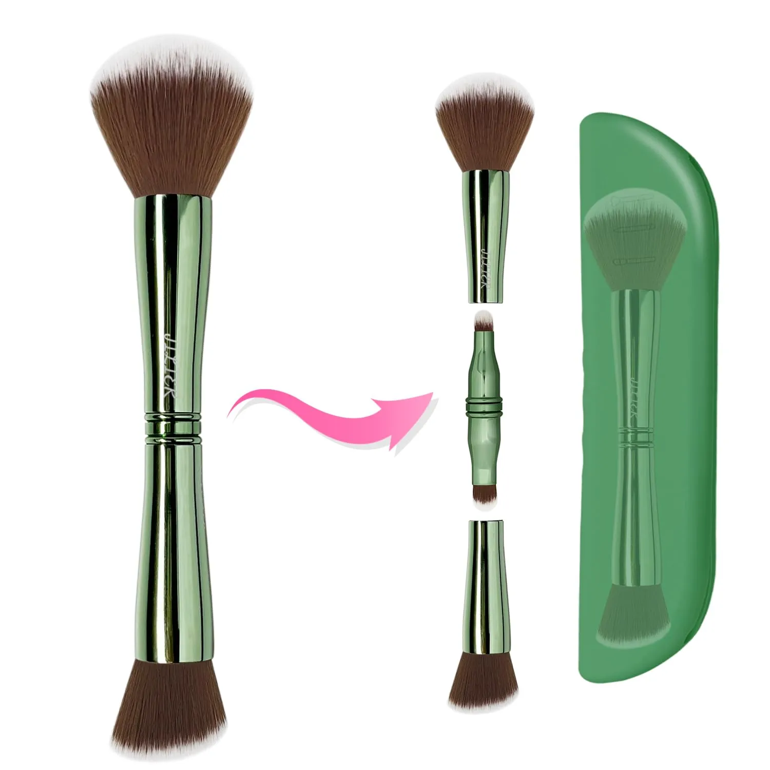 Jilier 4 in 1 Makeup Brush Set with Travel Makeup Brush Holder, Travel Makeup Brushes with Case, Double Sided Makeup Brushes with Silicon Portable Cosmetic Face Brushes Holder