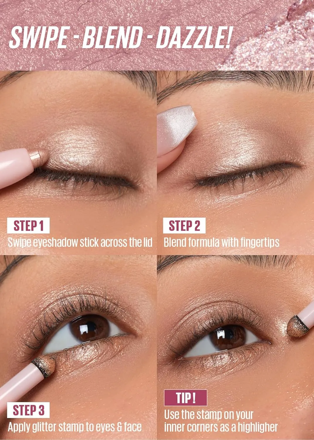 Kaja Eyeshadow - Wink Dazzle 04 Mauve Mirage (Matte) | Glitter, Smudge Proof, Creamy Formula, Vegan, Cruelty-Free, Creamy, Blendable, High Pigmentation Shimmer Stick, Long Lasting, Waterproof