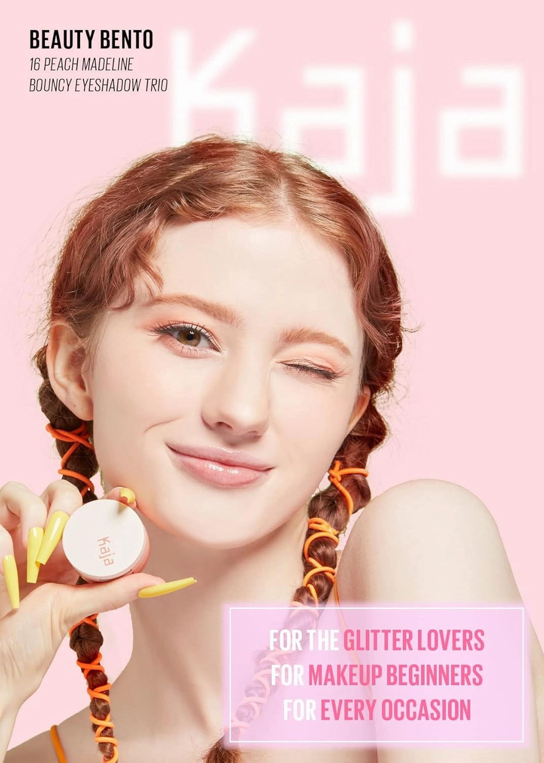 Kaja Beauty Bento Collection - Bouncy Eyeshadow Trio | 16 Peach Madeline | Nude Peach Tone | Vegan, Cruelty free