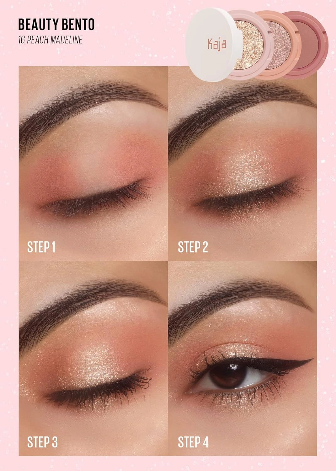 Kaja Beauty Bento Collection - Bouncy Eyeshadow Trio | 16 Peach Madeline | Nude Peach Tone | Vegan, Cruelty free