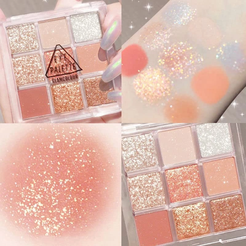 Kayswang 9 colors glitter eyeshadow palette makeup palette matte high pigment color cream texture natural eye shadow powder eye shadow palette in autumn and winter long lasting & waterproof (blue)