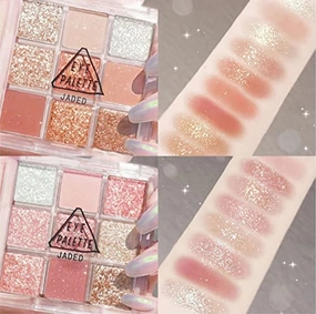 Kayswang 9 colors glitter eyeshadow palette makeup palette matte high pigment color cream texture natural eye shadow powder eye shadow palette in autumn and winter long lasting and waterproof (pink orange)