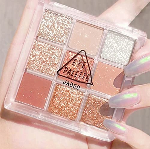 Kayswang 9 colors glitter eyeshadow palette makeup palette matte high pigment color cream texture natural eye shadow powder eye shadow palette in autumn and winter long lasting and waterproof (pink orange)
