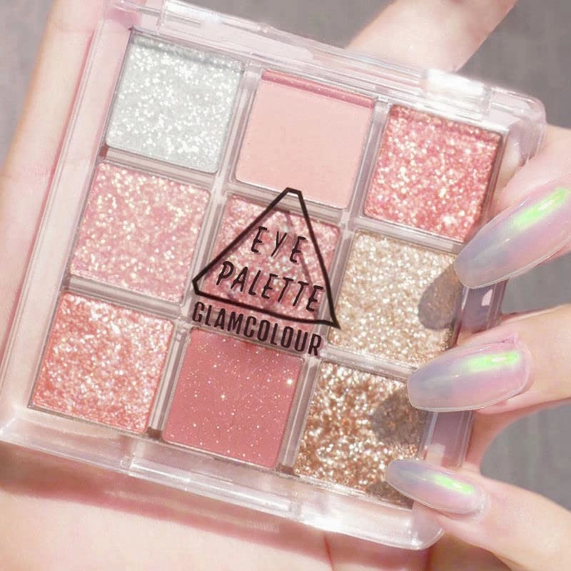 Kayswang 9 colors glitter eyeshadow palette makeup palette matte high pigment color cream texture natural eye shadow powder eye shadow palette in autumn and winter long lasting and waterproof (pink orange)