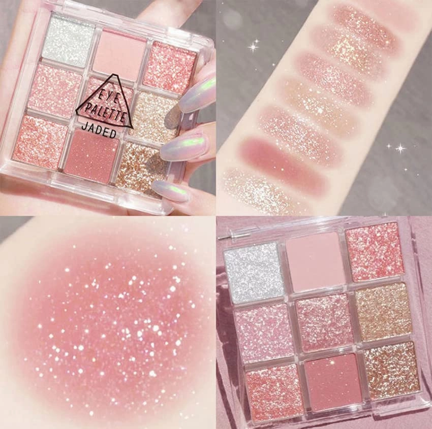 Kayswang 9 colors glitter eyeshadow palette makeup palette matte high pigment color cream texture natural eye shadow powder eye shadow palette in autumn and winter long lasting and waterproof (pink orange)