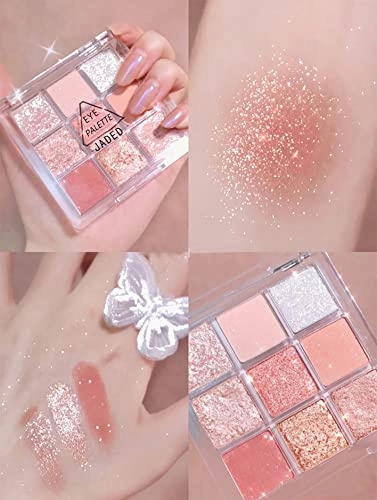 Kayswang 9 colors glitter eyeshadow palette makeup palette matte high pigment color cream texture natural eye shadow powder eye shadow palette in autumn and winter long lasting and waterproof (pink orange)