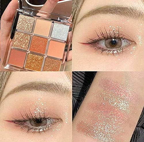 Kayswang 9 colors glitter eyeshadow palette makeup palette matte high pigment color cream texture natural eye shadow powder eye shadow palette in autumn and winter long lasting (gold purple)