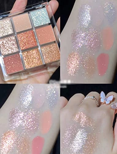 Kayswang 9 colors glitter eyeshadow palette makeup palette matte high pigment color cream texture natural eye shadow powder eye shadow palette in autumn and winter long lasting (gold purple)