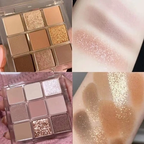 Kayswang 9 colors glitter eyeshadow palette makeup palette matte high pigment color cream texture natural eye shadow powder eye shadow palette in autumn and winter long lasting (gold purple)