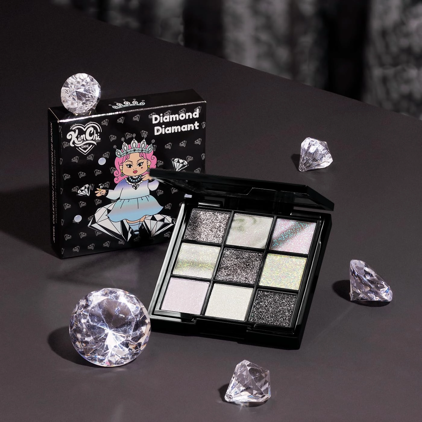 KimChi Chic Jewel Collection Eyeshadow Palette - Pigmented Blendable Matte & Glitter Shades, Long Lasting, Cruelty Free, Includes Jewel Stickers, Diamond