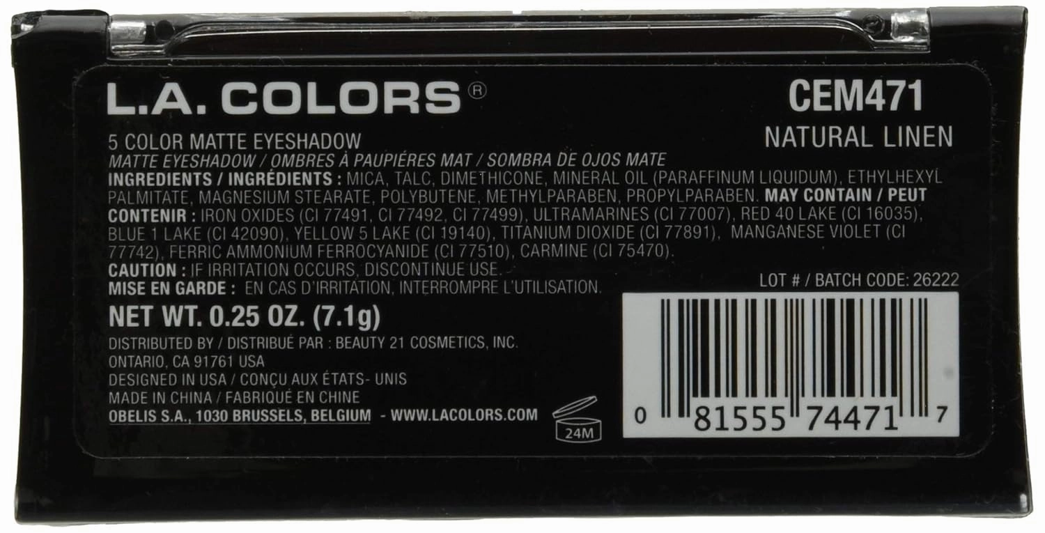 L.A. COLORS 5 Color Matte Eyeshadow Palette, Natural Linen CEM471 (Pack of 2)