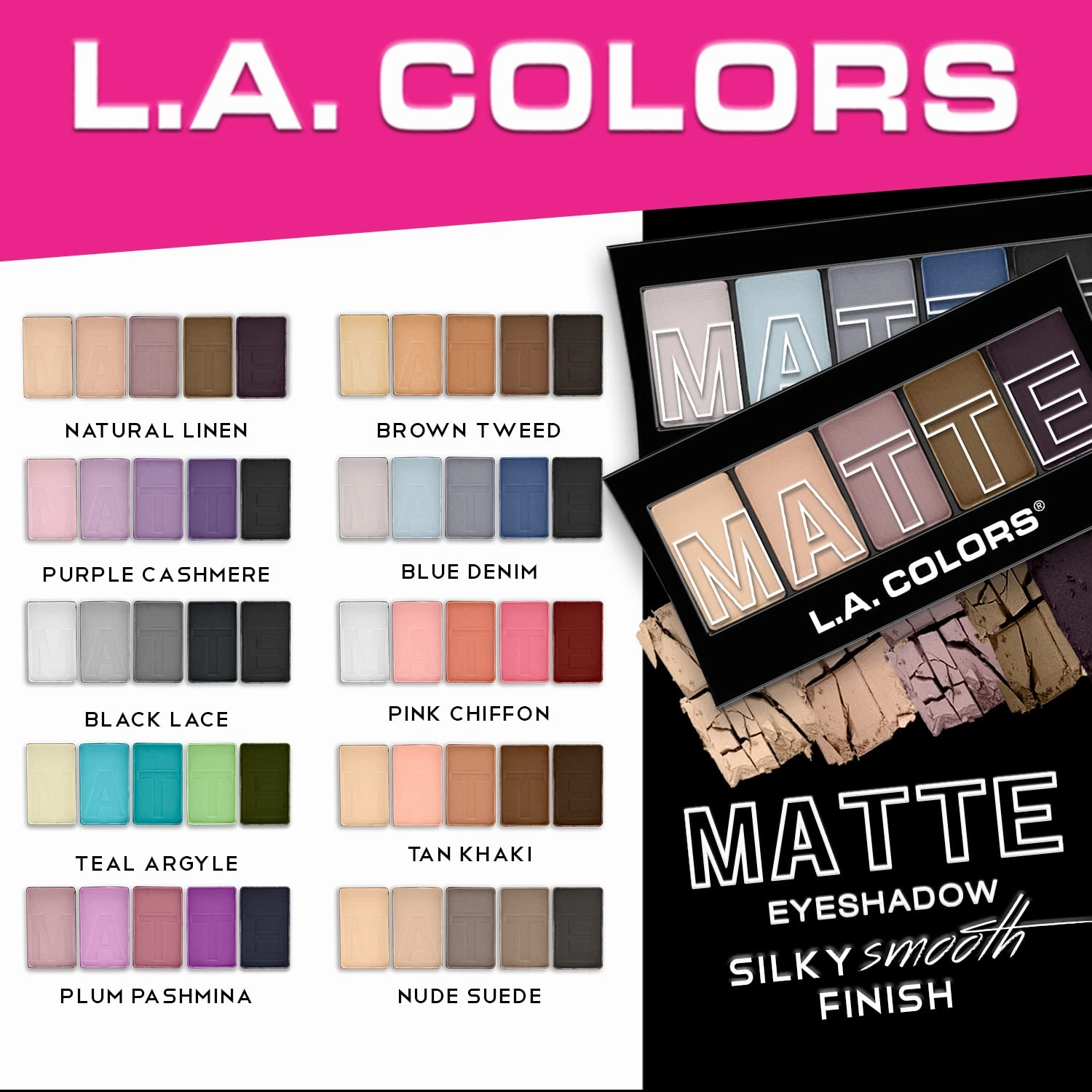 L.A. COLORS 5 Color Matte Eyeshadow, Purple Cashmere, 0.25 Oz (Pack of 5)