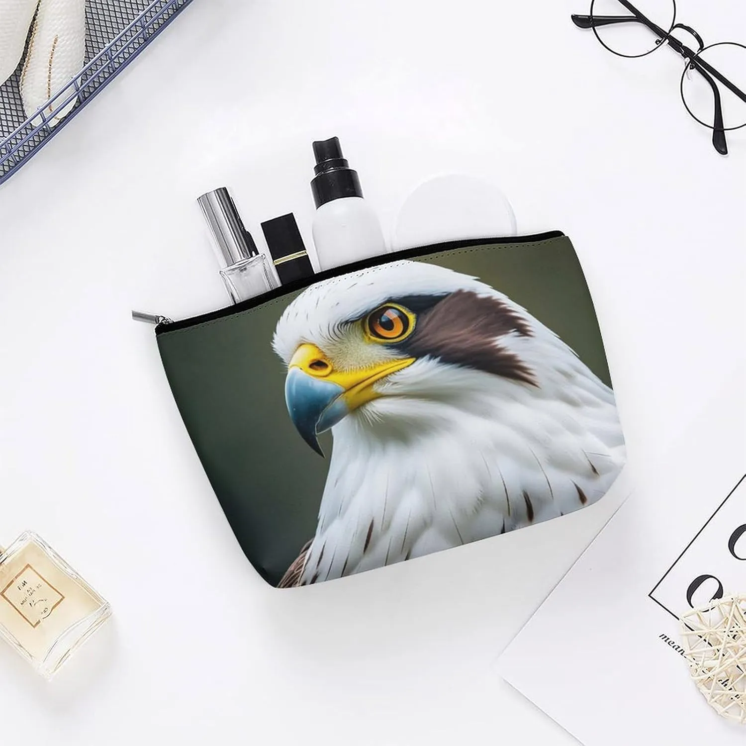 Large Capacity Cosmetic Bag Waterproof Cosmetic Organizer Spear Falcon, White Eagle Cosmetic Accessories Organizer for Women/girl
