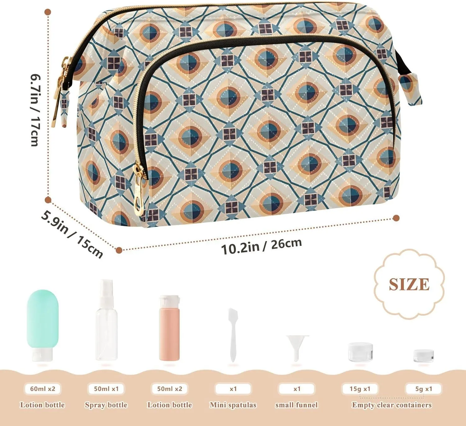 Large Quilted Makeup Organizer Travel Bag with Rectangular Padded Design