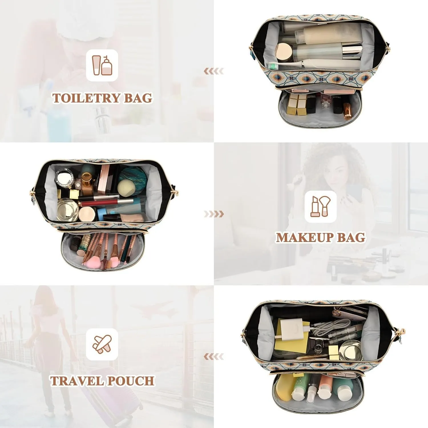 Large Quilted Makeup Organizer Travel Bag with Rectangular Padded Design