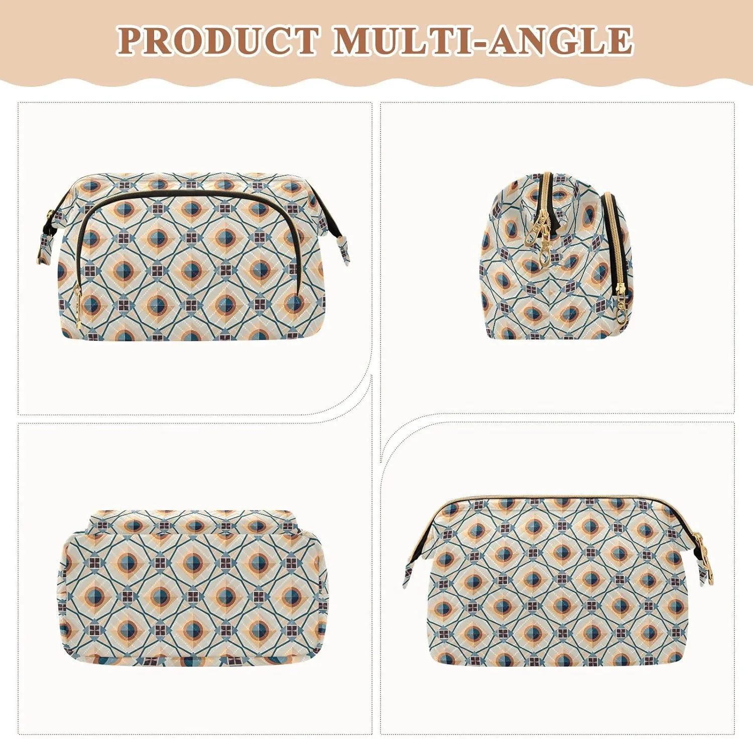 Large Quilted Makeup Organizer Travel Bag with Rectangular Padded Design