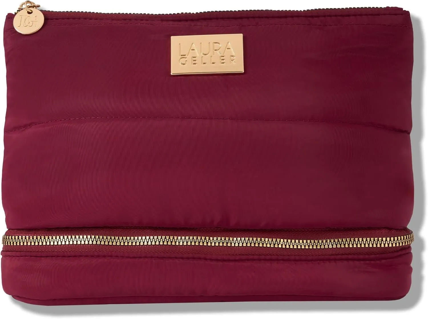 LAURA GELLER NEW YORK Quilted Makeup Bag with Brush Case, Burgundy - Toiletry Bag Organizer for Travel - Large Capacity Full Size Makeup Bag - Easy to Clean