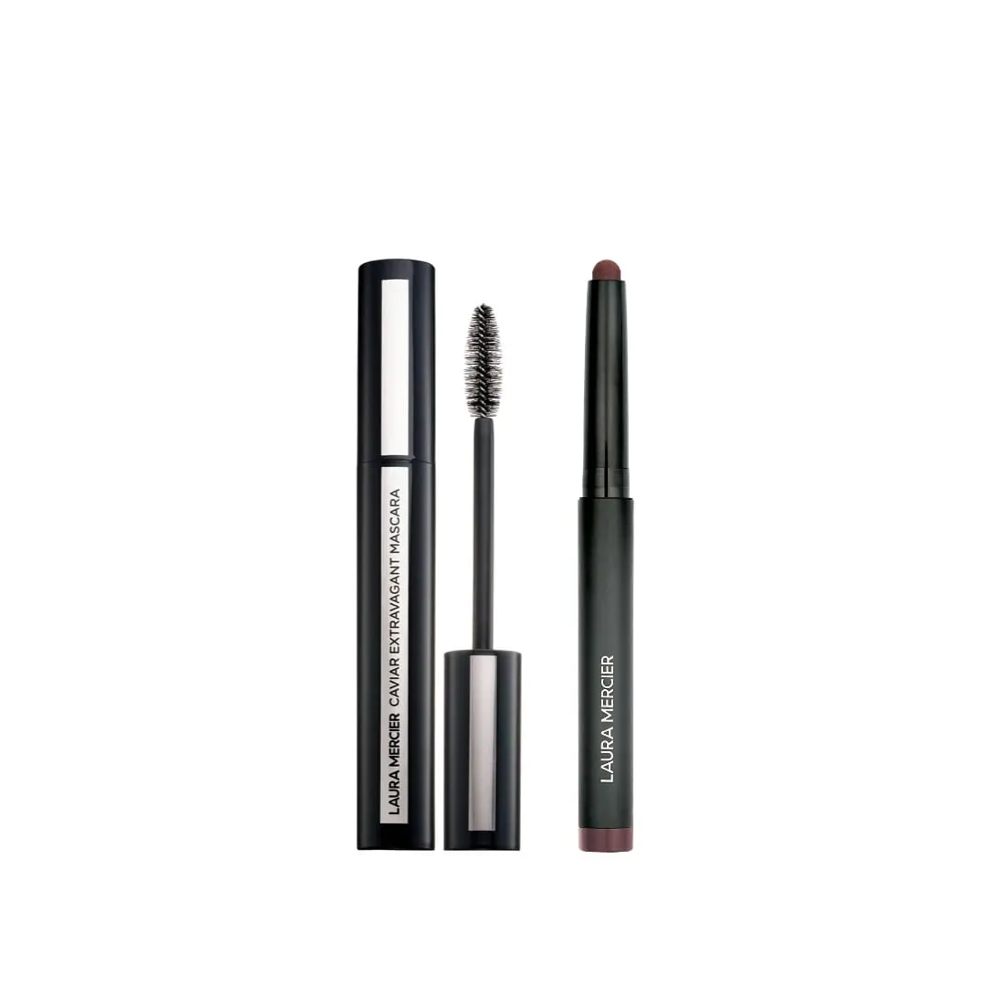 Laura Mercier Caviar Stick Cream Eyeshadow: Matte Finish, 24HR Wear, Long Lasting, Rich Color, Easily Blendable and Buildable, Waterproof, Dark Cacao   Caviar Extravagant Mascara Bundle