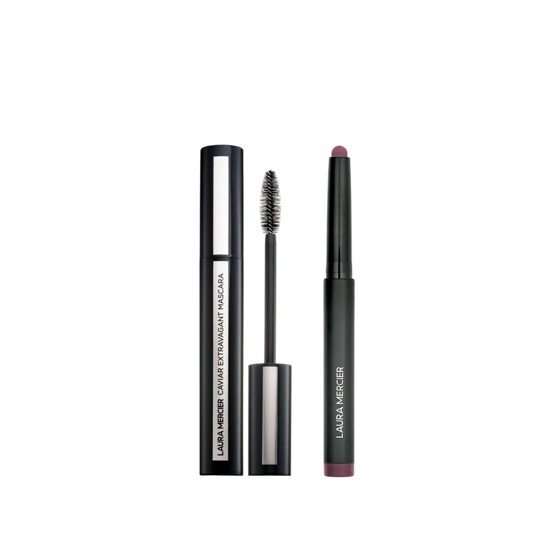 Laura Mercier Caviar Stick Cream Eyeshadow: Matte Finish, 24HR Wear, Long Lasting, Rich Color, Easily Blendable and Buildable, Waterproof, Dusk   Caviar Extravagant Mascara Bundle