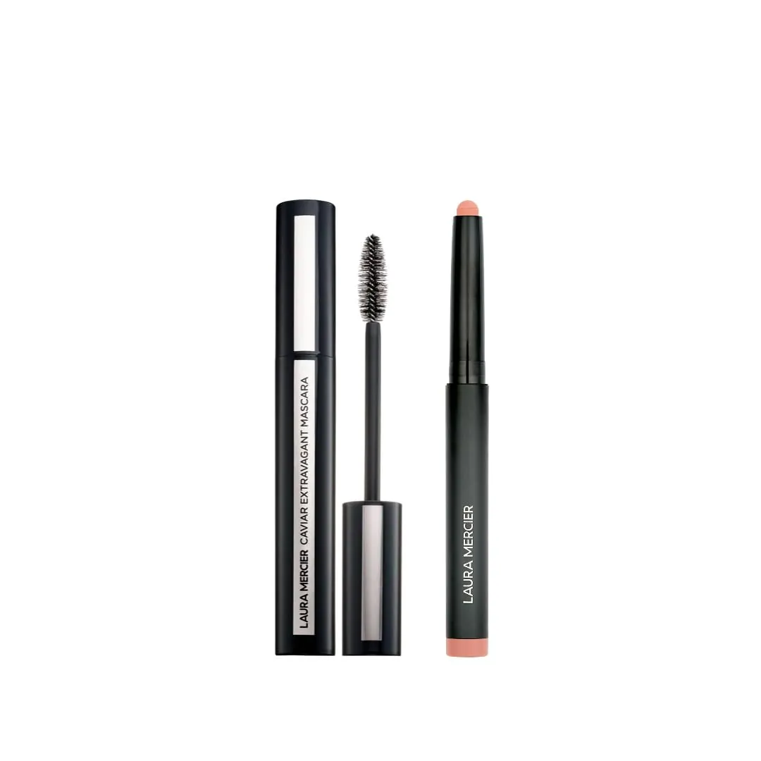 Laura Mercier Caviar Stick Cream Eyeshadow: Matte Finish, 24HR Wear, Long Lasting, Rich Color, Easily Blendable and Buildable, Waterproof, Peach   Caviar Extravagant Mascara Bundle