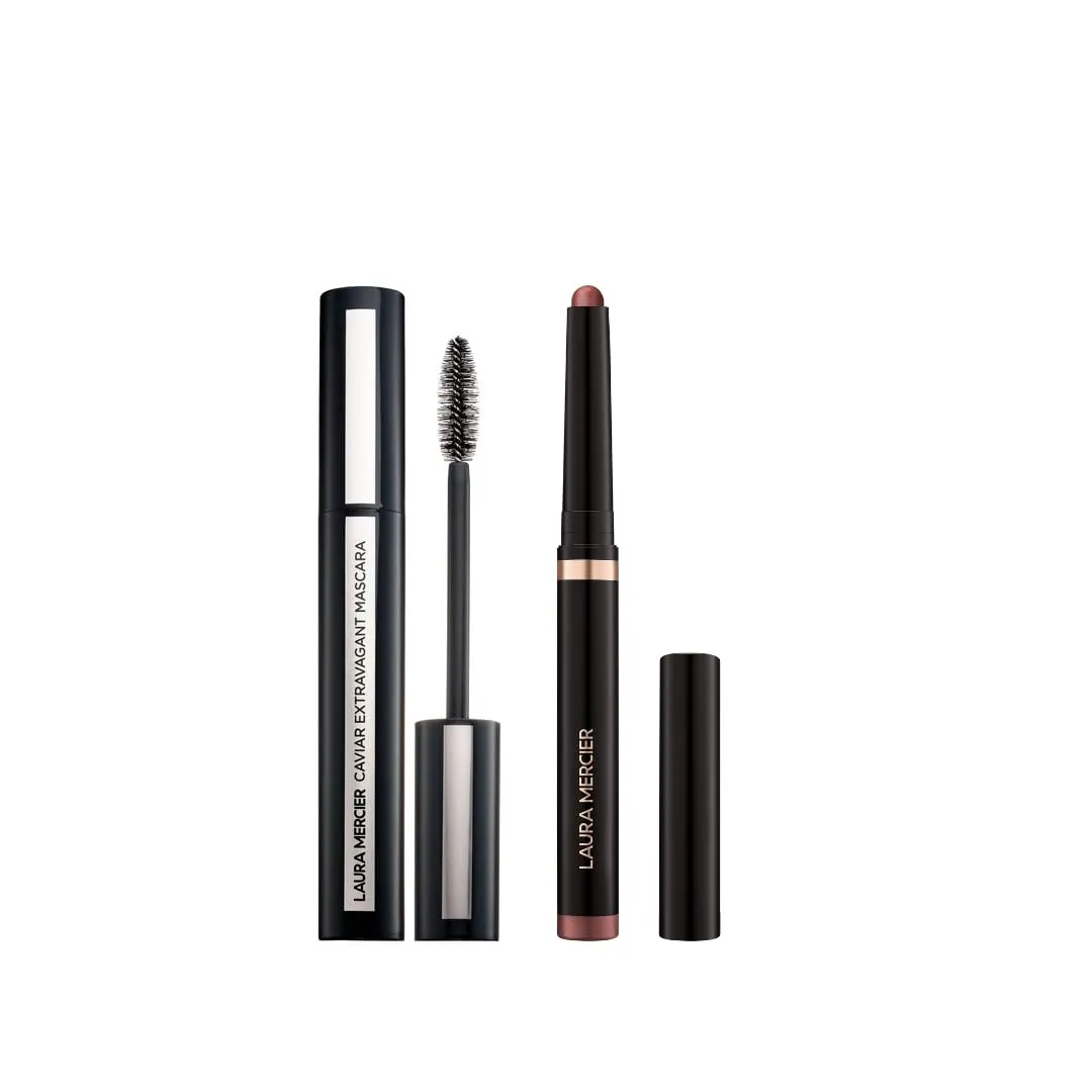 Laura Mercier Caviar Stick Cream Eyeshadow: Shimmer Finish, 24HR Wear, Long Lasting, Rich Color, Easily Blendable and Buildable, Waterproof, Forbidden Rose   Caviar Extravagant Mascara Bundle