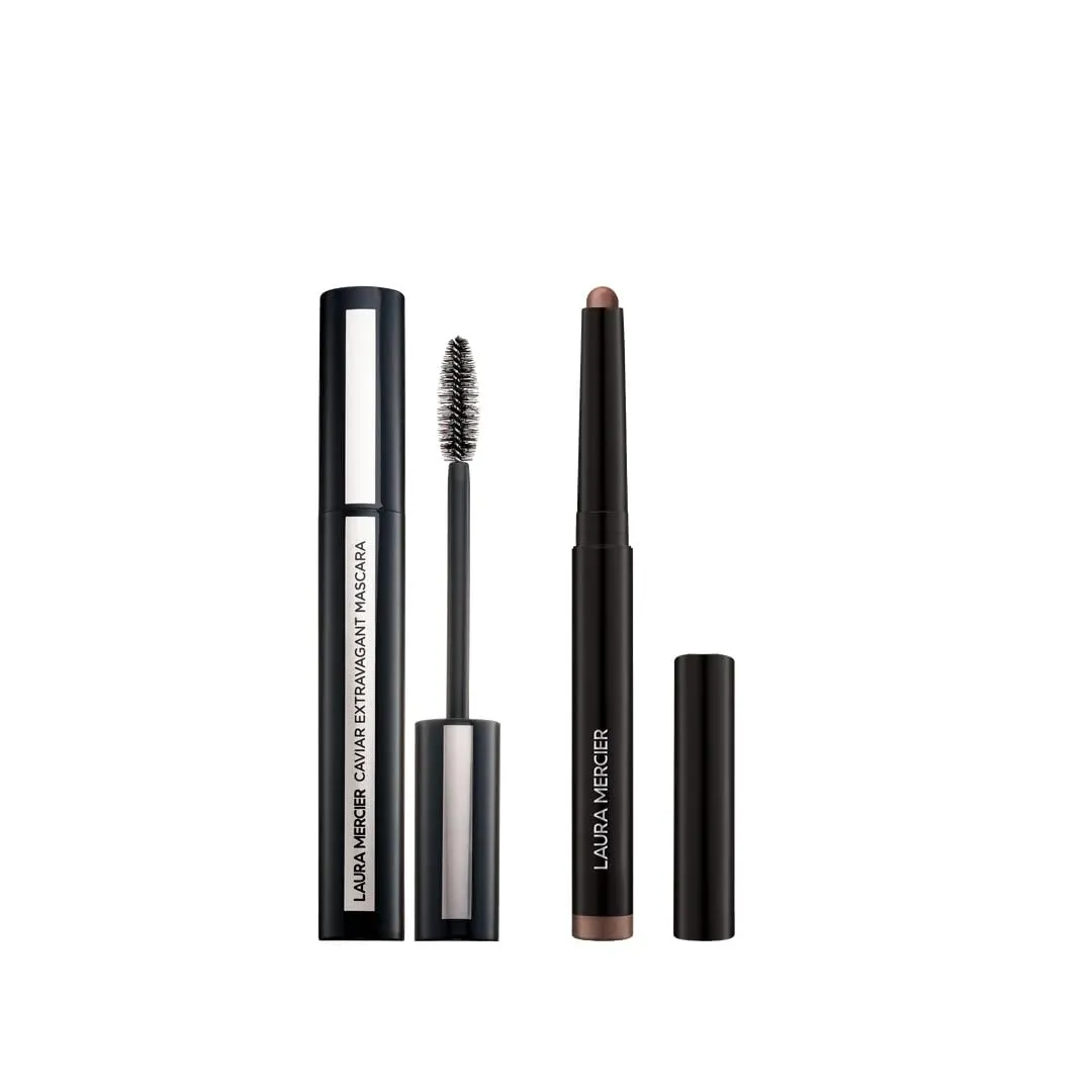 Laura Mercier Caviar Stick Cream Eyeshadow: Shimmer Finish, 24HR Wear, Long Lasting, Rich Color, Easily Blendable and Buildable, Waterproof, Mocha   Caviar Extravagant Mascara Bundle
