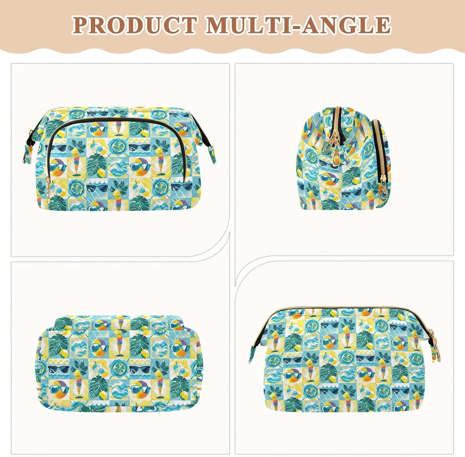 Lightweight Quilted Makeup Bag Aesthetic Toiletry Organizer for Travel Storage