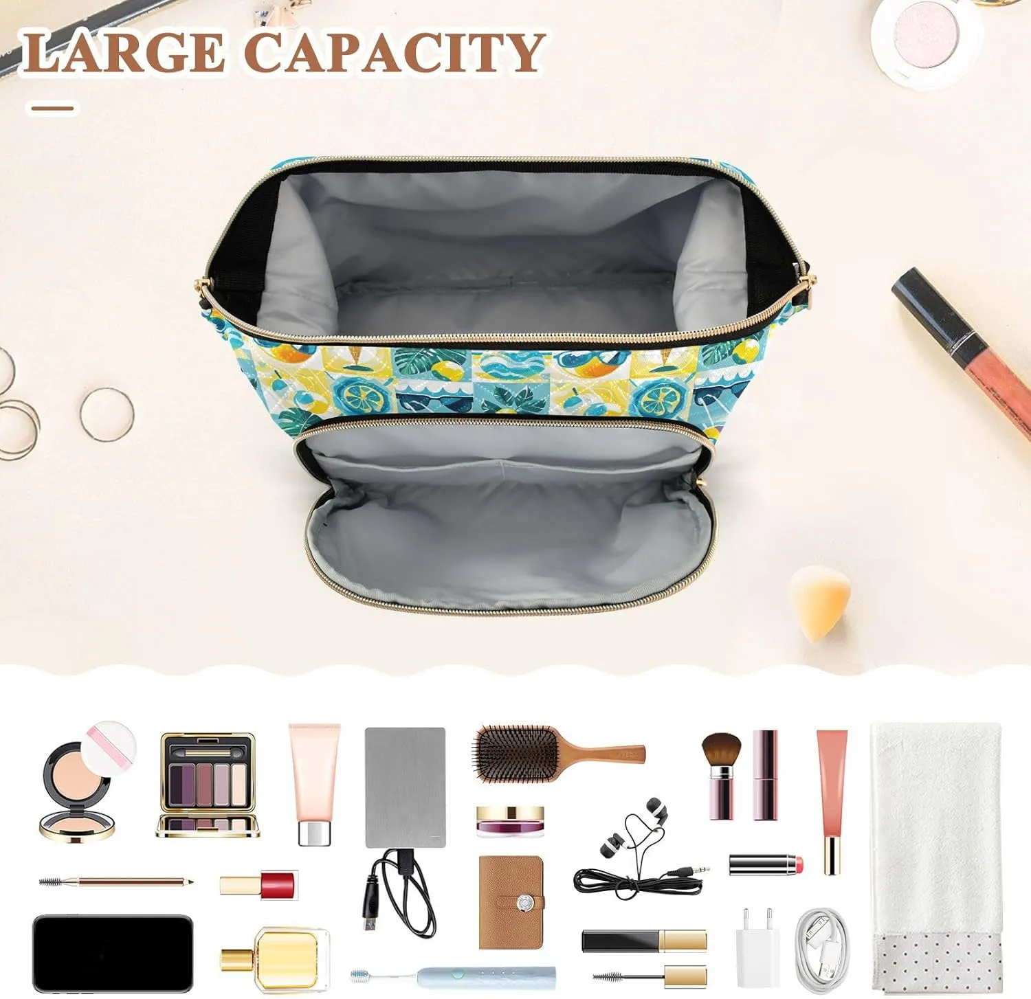 Lightweight Quilted Makeup Bag Aesthetic Toiletry Organizer for Travel Storage