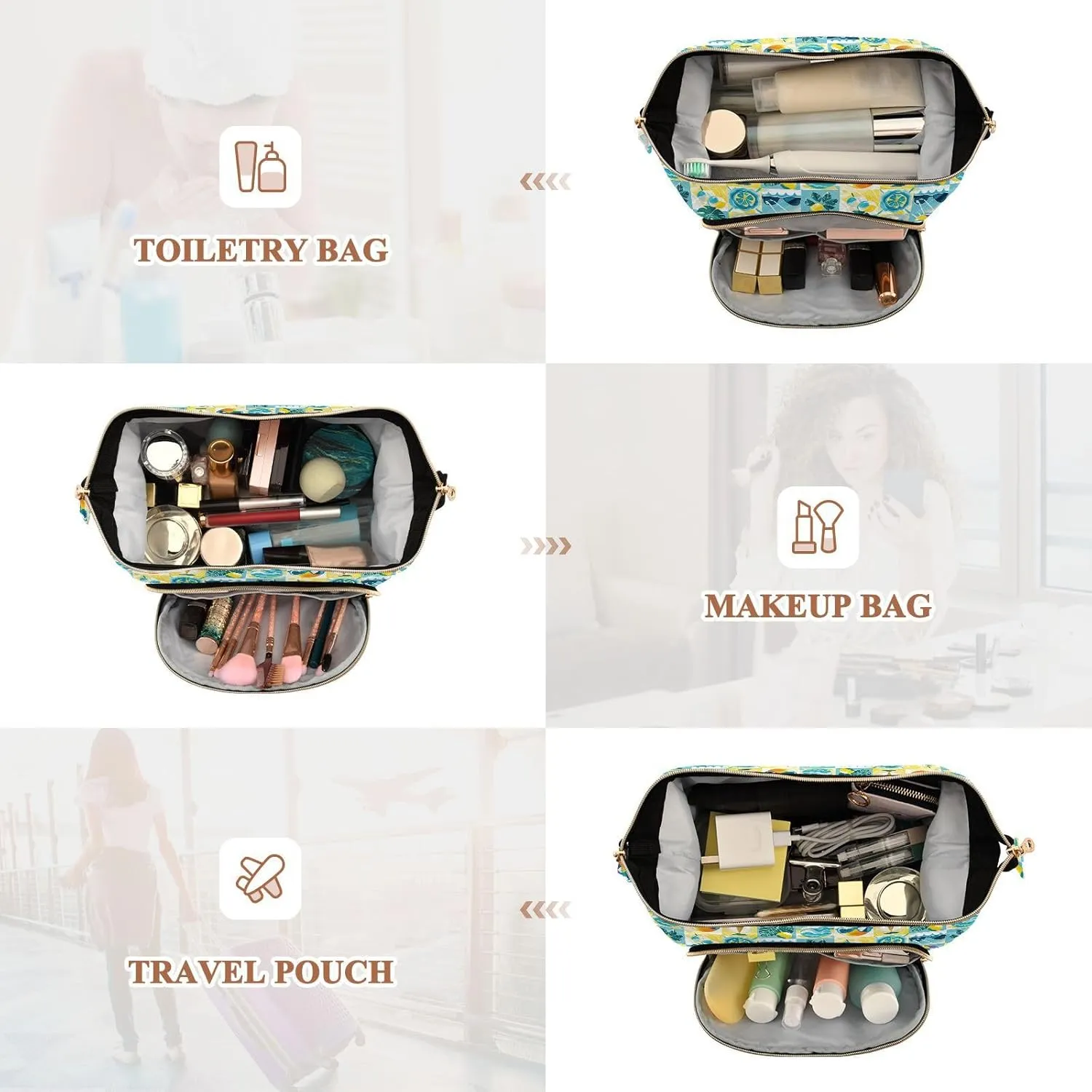 Lightweight Quilted Makeup Bag Aesthetic Toiletry Organizer for Travel Storage
