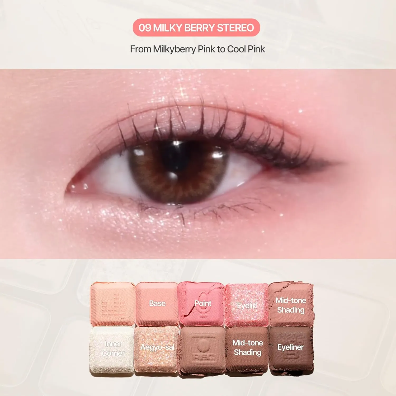 lilybyred Mood Keyboard | 10-Shade Korean Eyeshadow Palette, Highly Pigmented, Matte, Shimmer & Jelly Glitter, Smooth. Blendable, Long-Lasting, Dome-Shaped Design (10 Milky Cherry Recording)