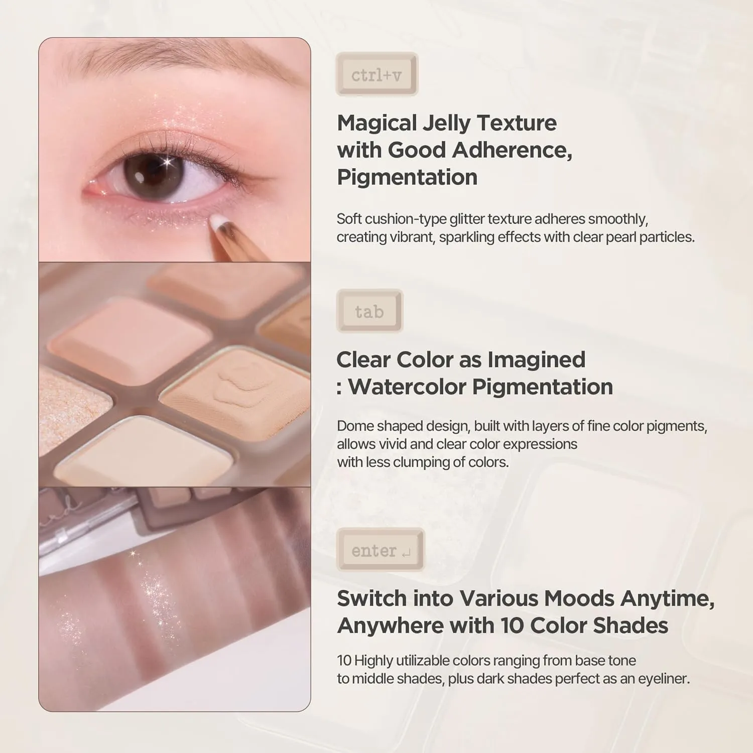 lilybyred Mood Keyboard | 10-Shade Korean Eyeshadow Palette, Highly Pigmented, Matte, Shimmer & Jelly Glitter, Smooth. Blendable, Long-Lasting, Dome-Shaped Design (10 Milky Cherry Recording)