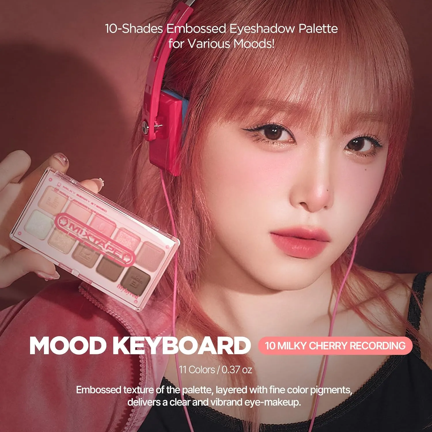 lilybyred Mood Keyboard | 10-Shade Korean Eyeshadow Palette, Highly Pigmented, Matte, Shimmer & Jelly Glitter, Smooth. Blendable, Long-Lasting, Dome-Shaped Design (10 Milky Cherry Recording)