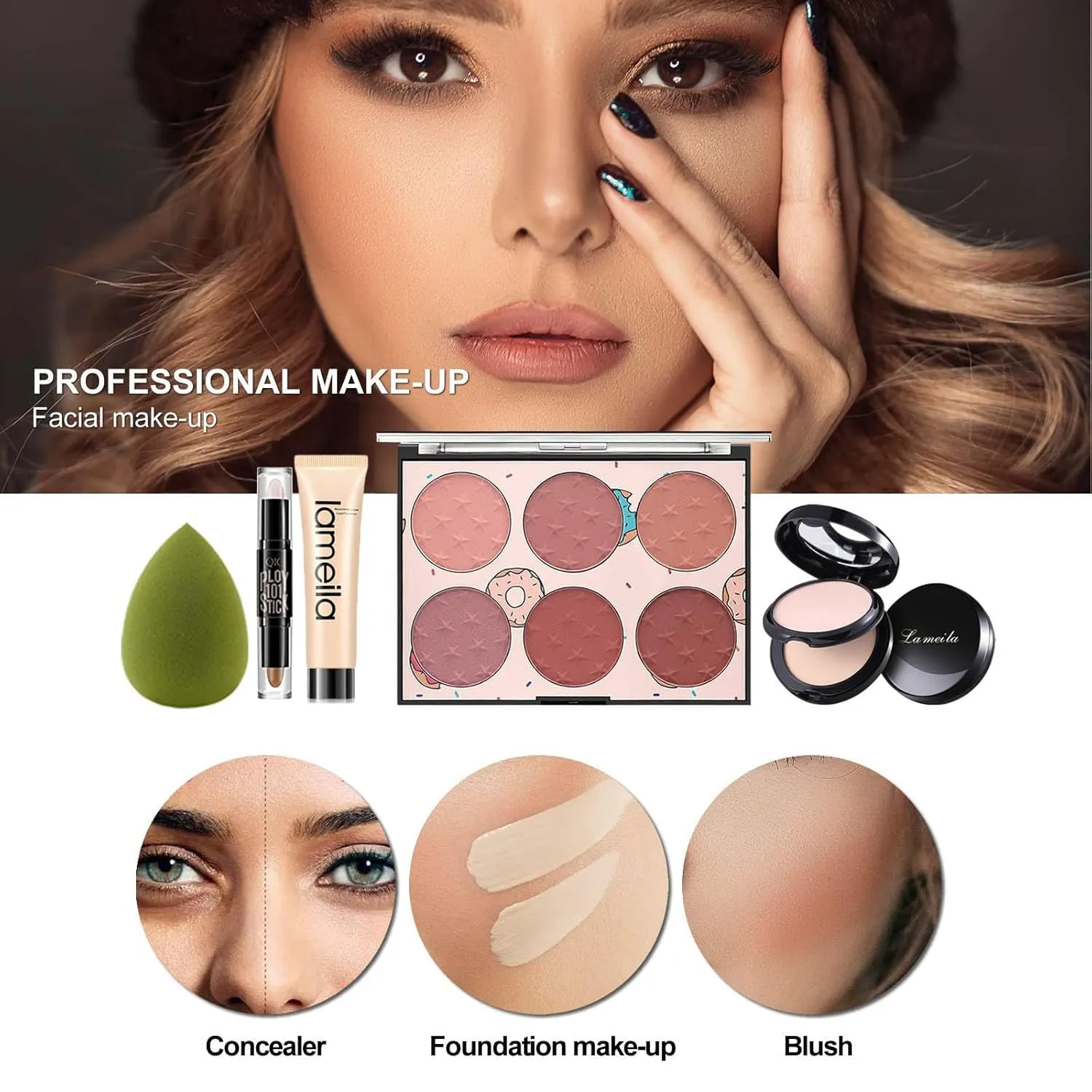 M All In One Makeup Kit, Makeup Kit for Women Full Kit,Multipurpose Women's Cosmetics Set,Beginners and Professionals Alike,Easy to Carry(DLS-White)