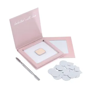 Magnetic Single Matte Eyeshadow with Metal Pan (Ivory Elegance) Small Magnetic Makeup Palette with Mirror, Spatula, 20 Metal Stickers (Pink, Small)