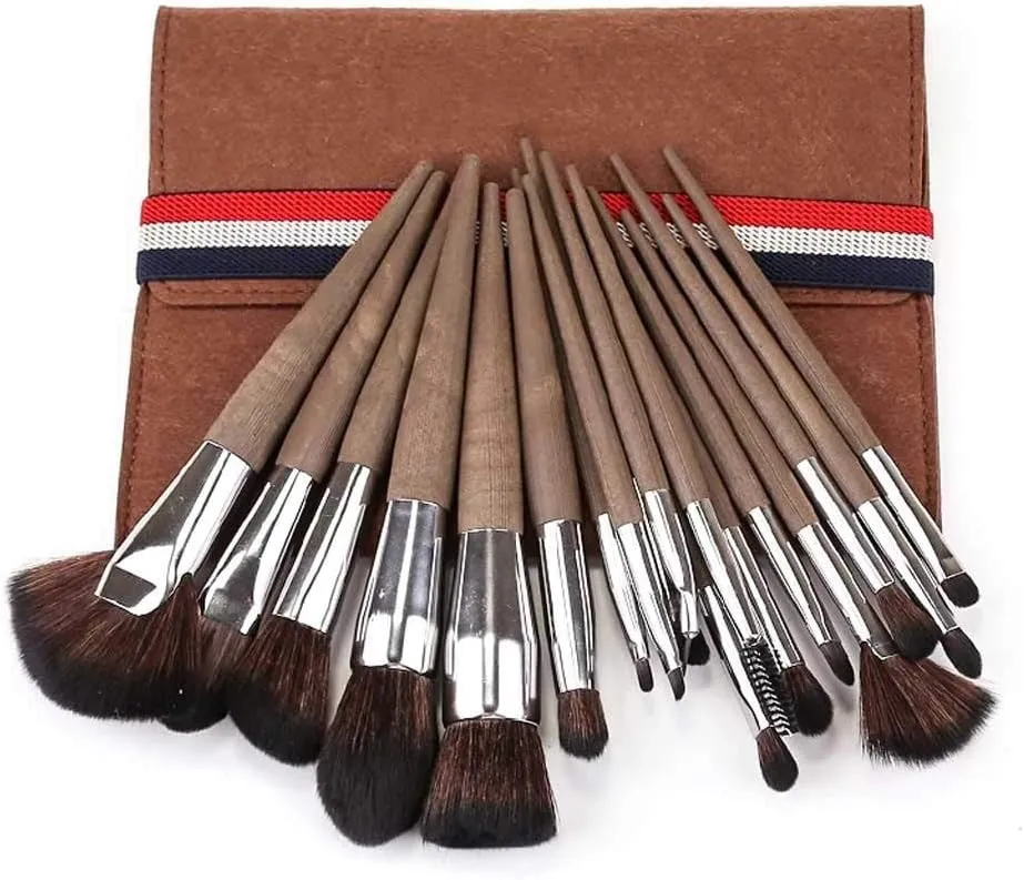 Makeup Brush 16pcs Soft Synthetic Fibers Hair Make Up Brushes Lip Eyelash Powder Blending Large Fan Brush Beige Essential Set Cosmetic Products (Color : B)
