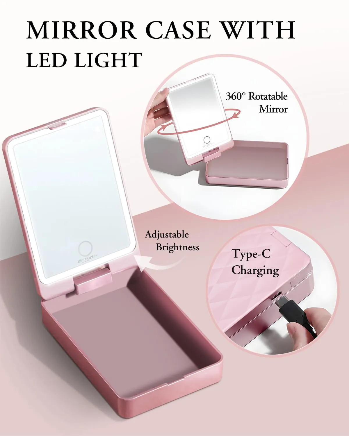 Makeup Brushes with Case, 20PCs Travel Makeup Brush Set, Foundation Concealer Blush Eyeshadow Brush Set Contour Powder Eyebrow Eyelash Brush Kit with Led Light Mirror Holder & 2 Powder Puff-Pink