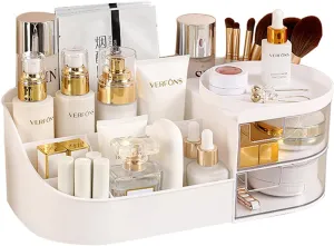 Makeup Organizer With Drawers,Large Plastic Lightweight Bathroom Countertop Organizer for Cosmetics,Vanity brush, Lipstick, Brushes, Eyeshadow, Jewelry Desktop Vanity Holder (White)