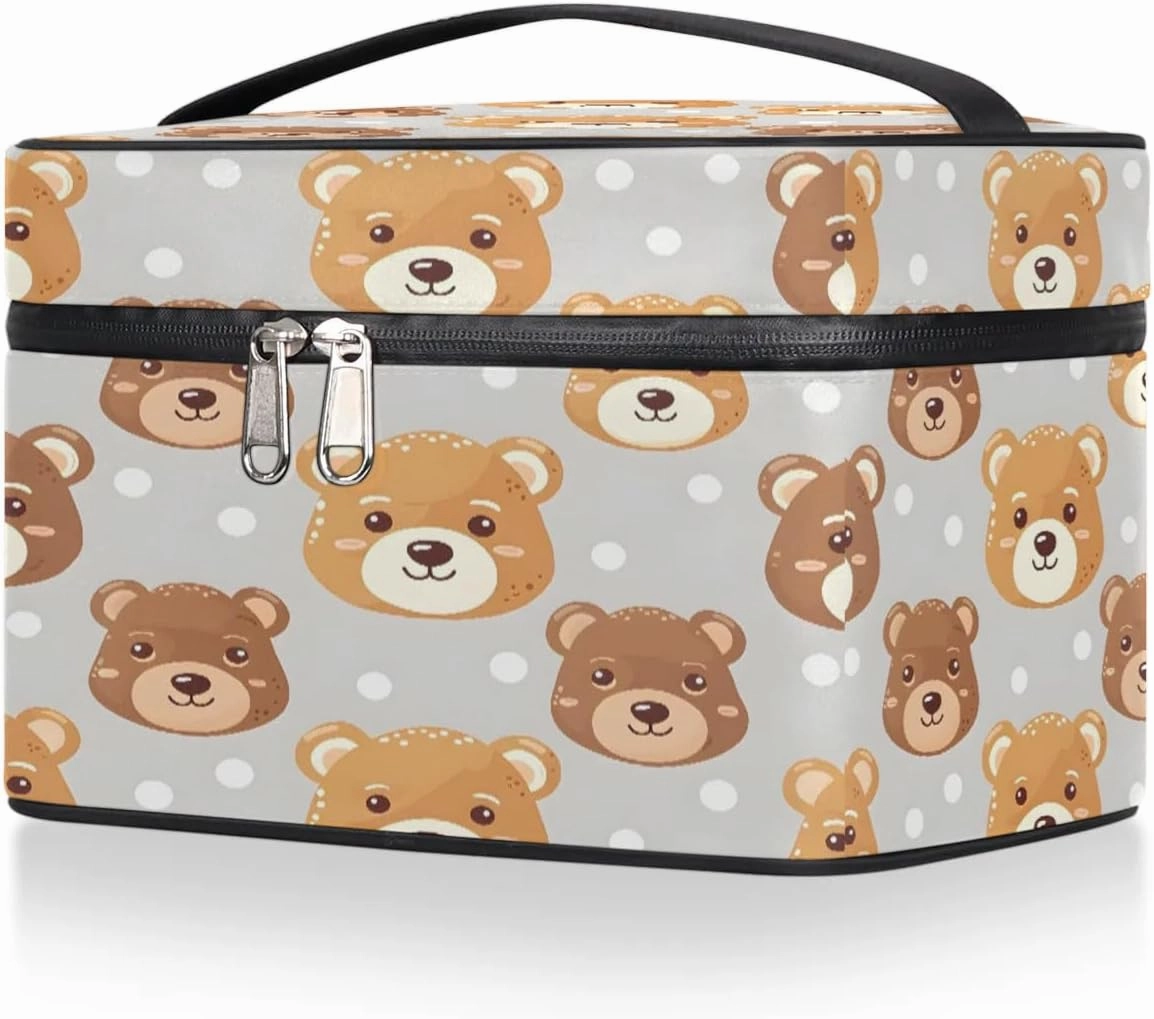 Makeup Bag Large Bears Dots Toiletry Bag for Women Travel Cosmetic Bag Portable Makeup Bag for Bottles Brushes Lipstick Skin Care