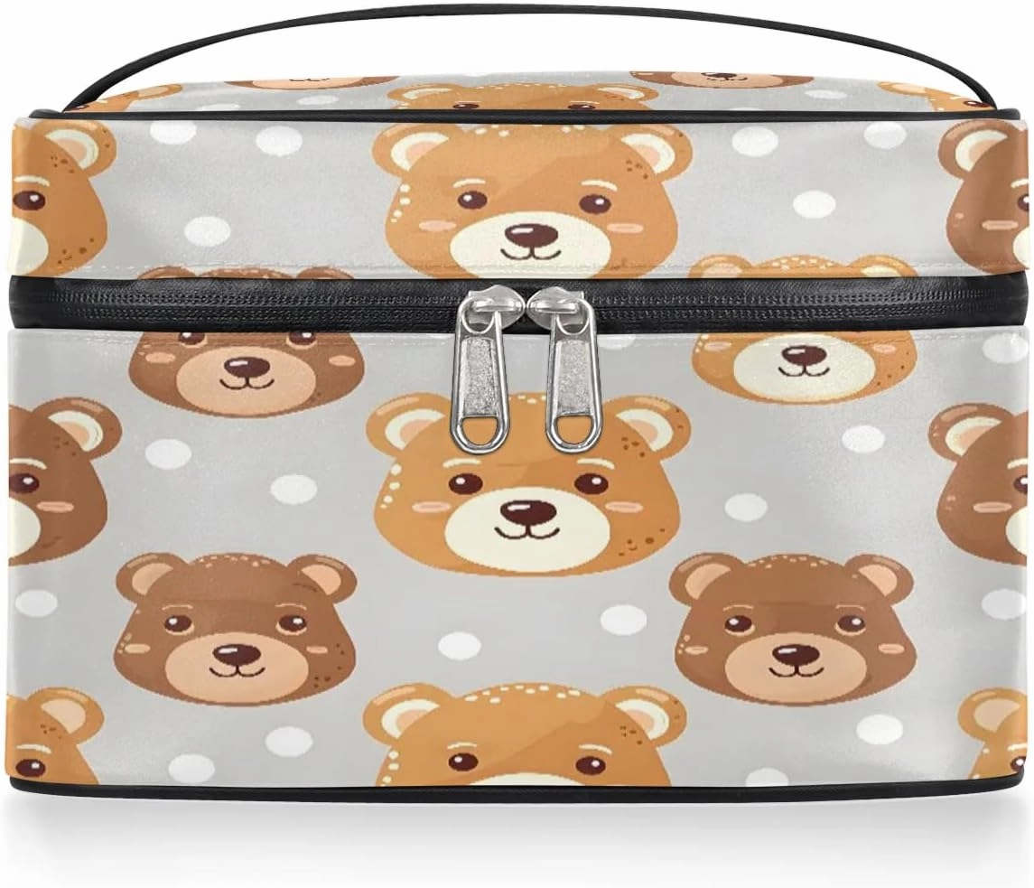 Makeup Bag Large Bears Dots Toiletry Bag for Women Travel Cosmetic Bag Portable Makeup Bag for Bottles Brushes Lipstick Skin Care