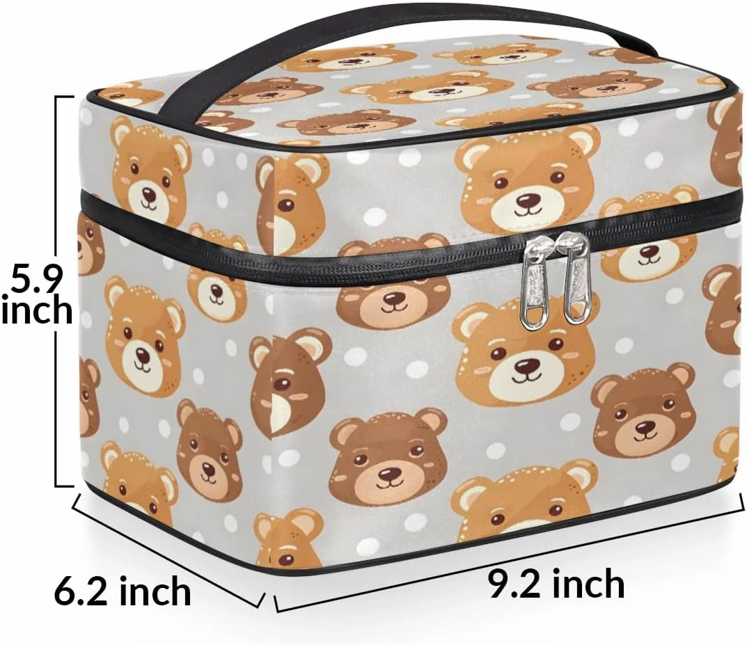 Makeup Bag Large Bears Dots Toiletry Bag for Women Travel Cosmetic Bag Portable Makeup Bag for Bottles Brushes Lipstick Skin Care
