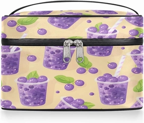 Makeup Bag Large Blueberry Juice Print Toiletry Bag for Women Travel Cosmetic Bag Portable Makeup Bag for Bottles Brushes Lipstick Skin Care