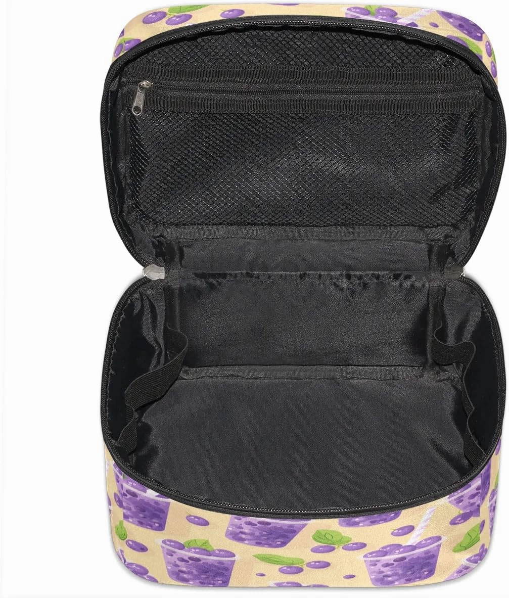 Makeup Bag Large Blueberry Juice Print Toiletry Bag for Women Travel Cosmetic Bag Portable Makeup Bag for Bottles Brushes Lipstick Skin Care