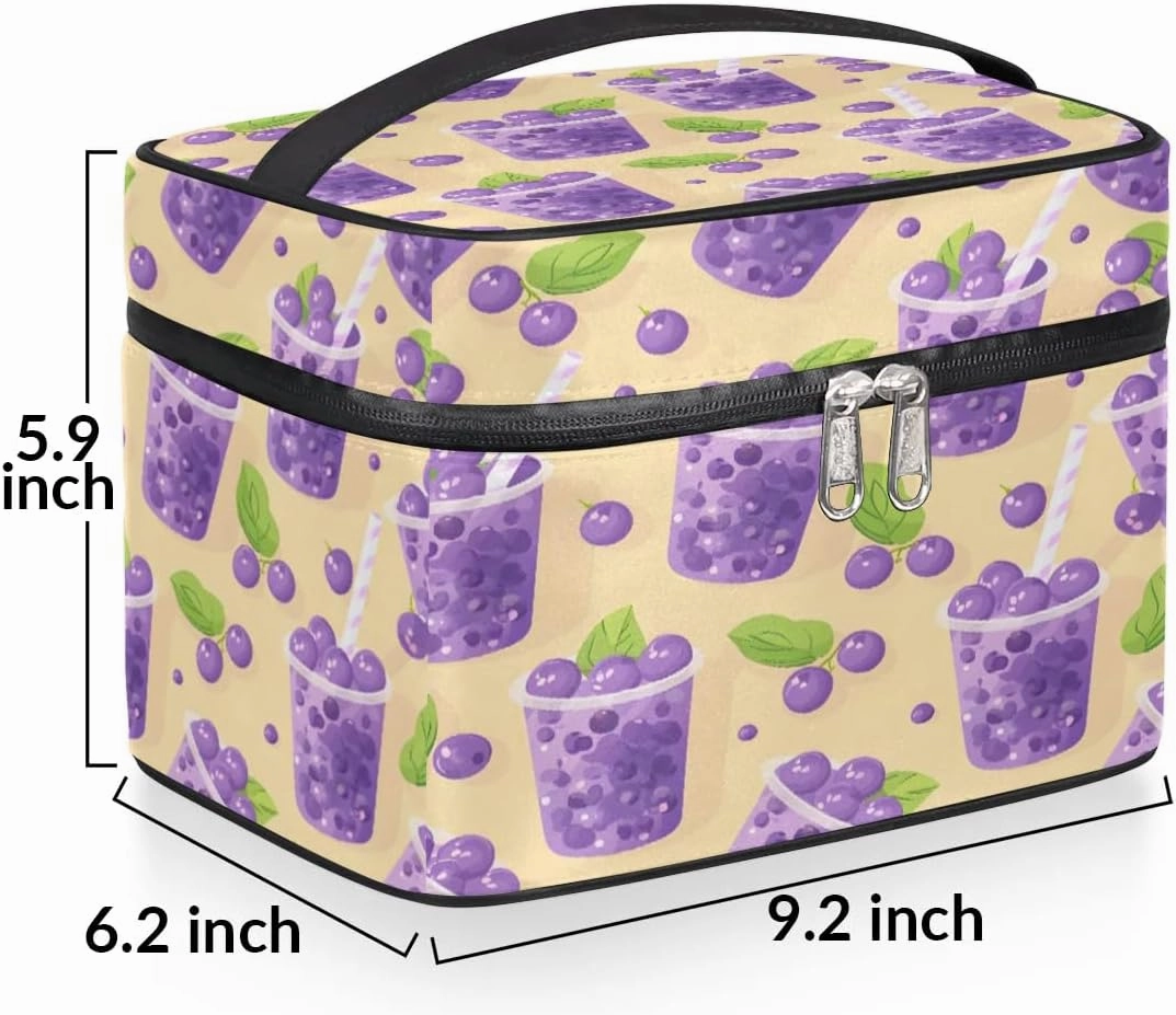 Makeup Bag Large Blueberry Juice Print Toiletry Bag for Women Travel Cosmetic Bag Portable Makeup Bag for Bottles Brushes Lipstick Skin Care