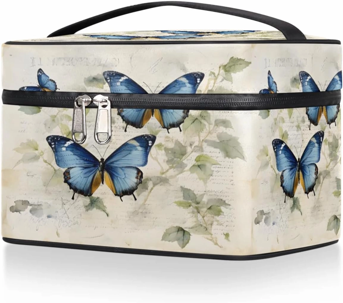 Makeup Bag Large Butterfly Leaf Toiletry Bag for Women Travel Cosmetic Bag Portable Makeup Bag for Bottles Brushes Lipstick Skin Care