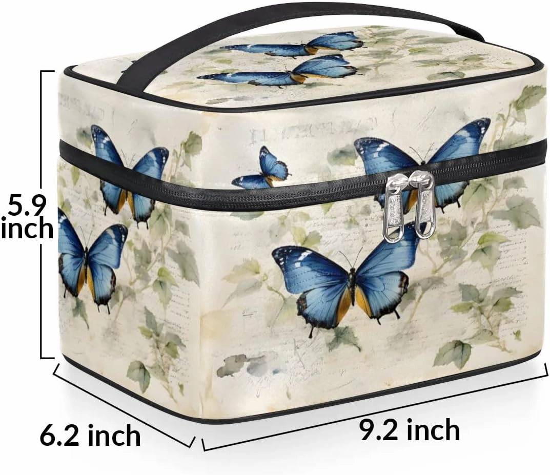 Makeup Bag Large Butterfly Leaf Toiletry Bag for Women Travel Cosmetic Bag Portable Makeup Bag for Bottles Brushes Lipstick Skin Care