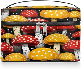Makeup Bag Large Cartoon Mushrooms Toiletry Bag for Women Travel Cosmetic Bag Portable Makeup Bag for Bottles Brushes Lipstick Skin Care